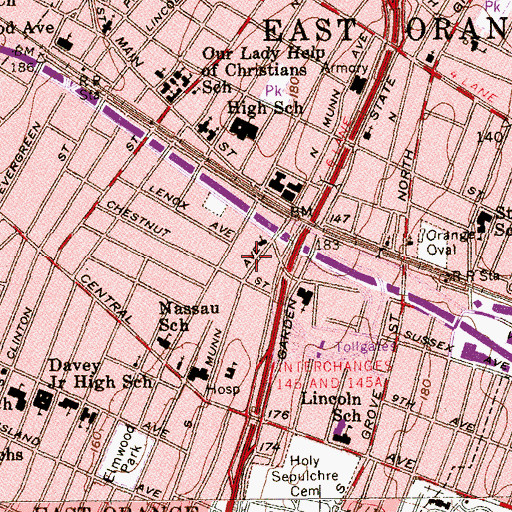 Topographic Map of East Orange Police Department, NJ