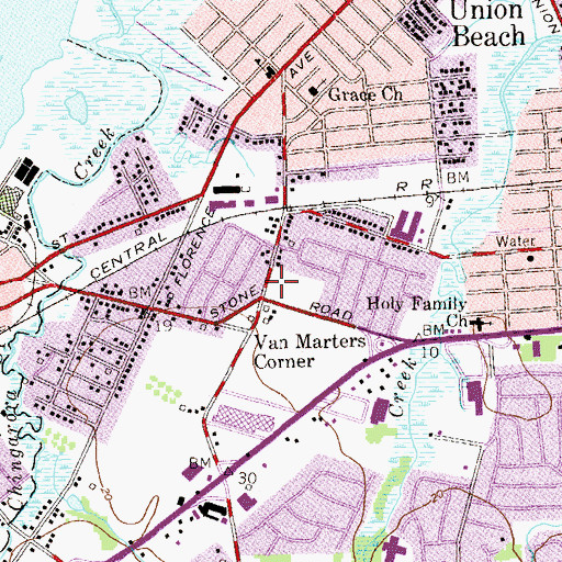 Topographic Map of Union Beach Police Department, NJ
