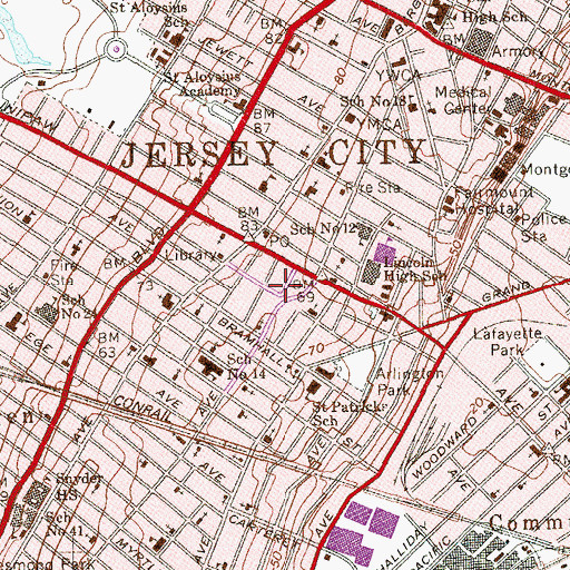 Topographic Map of Jersey City Police Department West District, NJ