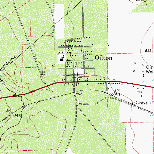 Topographic Map of Oilton Post Office, TX