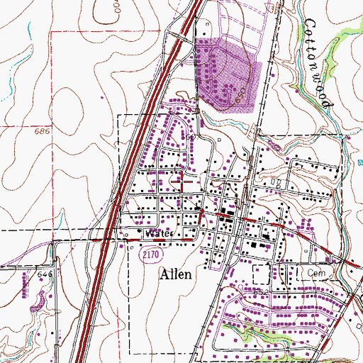 Topographic Map of Allen Post Office, TX