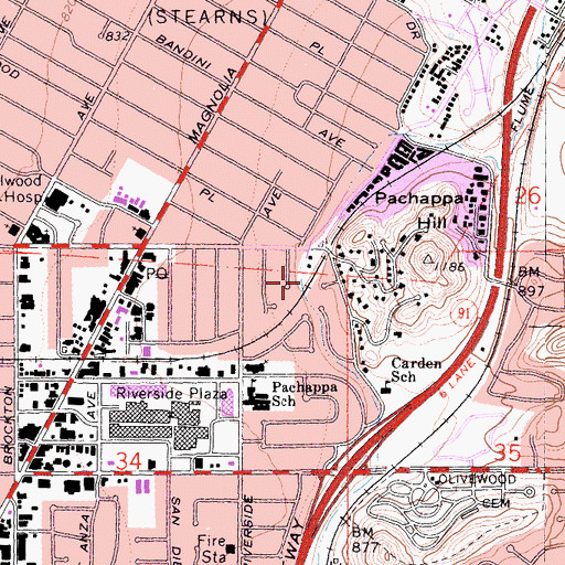 Topographic Map of Riverside Canal, CA