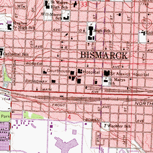 Topographic Map of Sanford Medical Center Bismark, ND