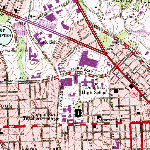 Topographic Map of Coppin State University Police Department, MD
