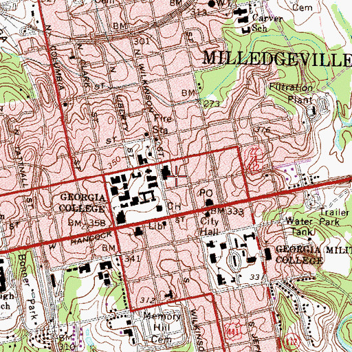 Topographic Map of Milledgeville Police Department, GA