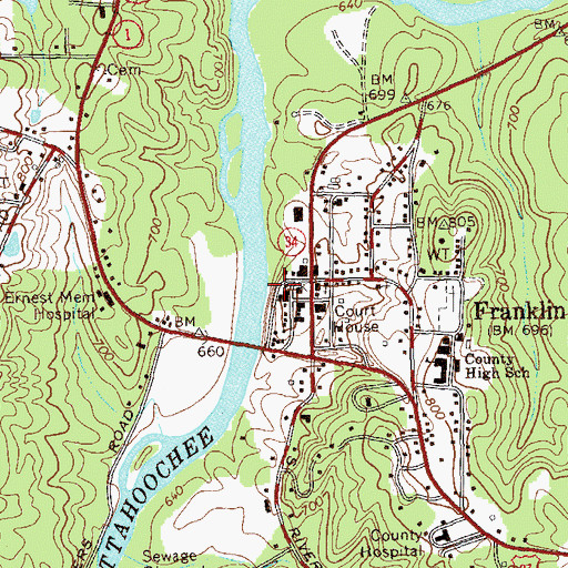 Topographic Map of Franklin Police Department, GA