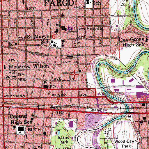 Topographic Map of Fargo Police Department, ND