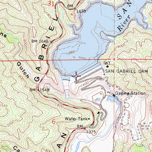 Topographic Map of San Gabriel Dam, CA