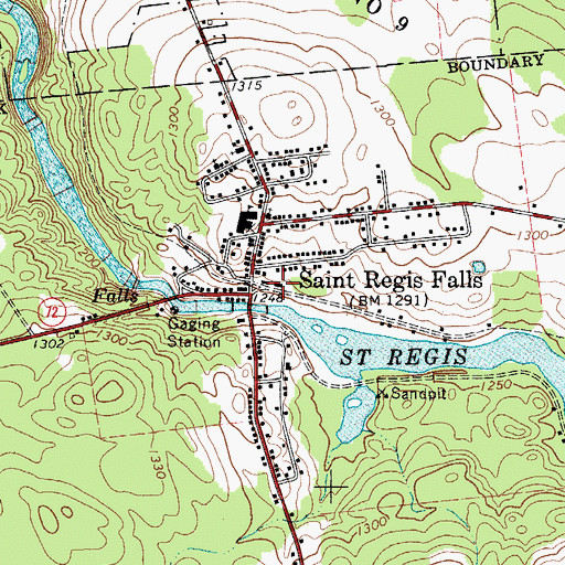 Topographic Map of Saint Regis Falls Volunteer Fire Department, NY