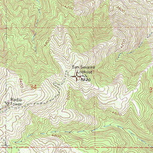 Topographic Map of San Sevaine Lookout, CA