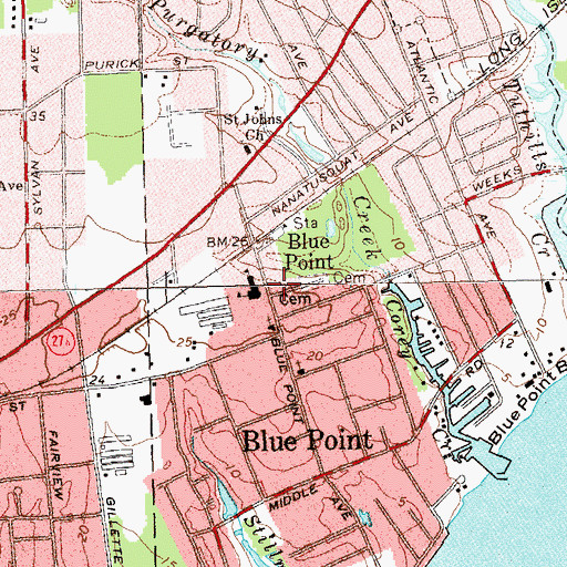 Topographic Map of Blue Point Fire District, NY