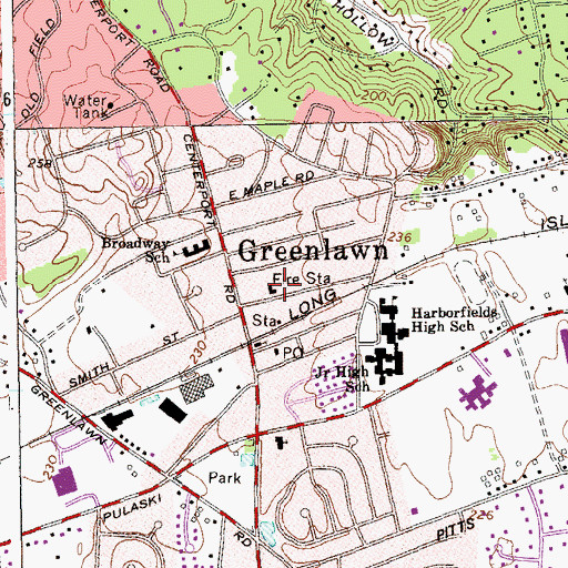 Topographic Map of Greenlawn Volunteer Fire Department, NY