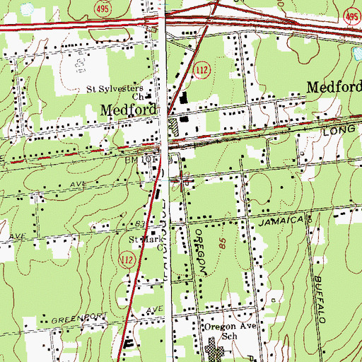 Topographic Map of Medford Fire Station, NY