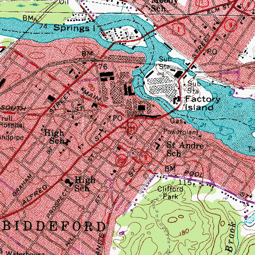 Topographic Map of Biddeford Police Department, ME