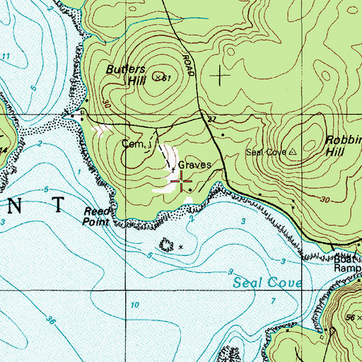 Topographic Map of Reed Point Cemetery, ME