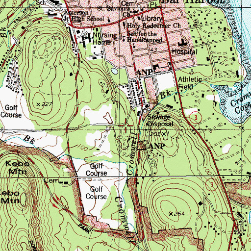 Topographic Map of Ledgelawn Cemetery, ME