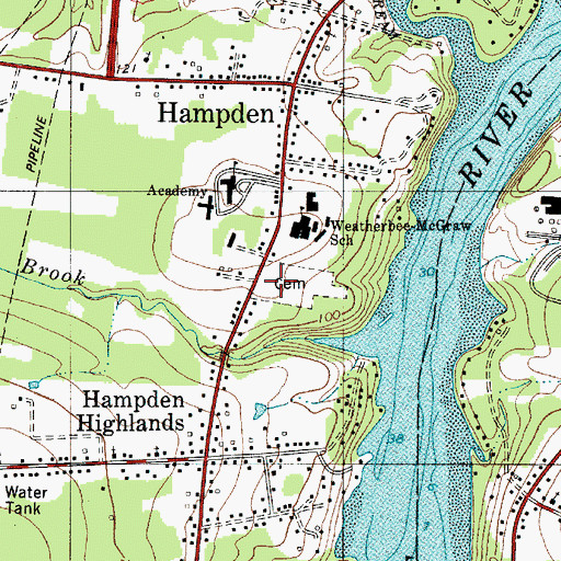 Topographic Map of Locust Grove Cemetery, ME