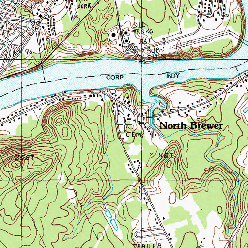 Topographic Map of North Brewer Cemetery, ME