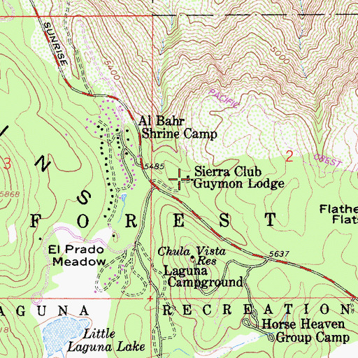 Topographic Map of Sierra Club Guymon Lodge, CA