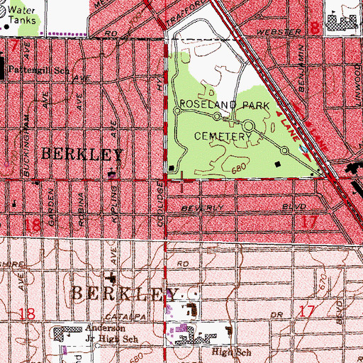 Topographic Map of Berkley Police Department, MI