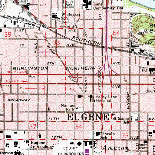 Topographic Map of Eugene Police Department Monroe Street Station, OR