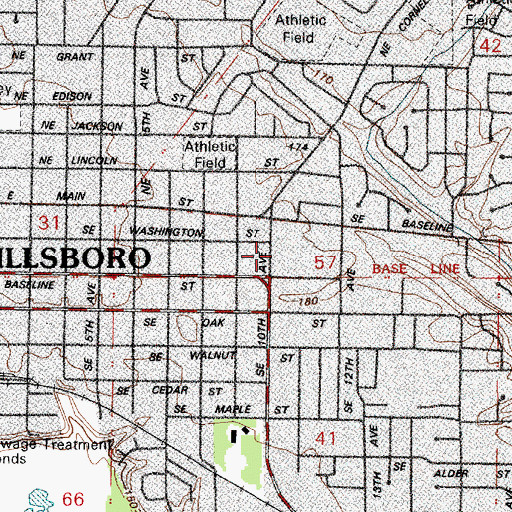Topographic Map of Hillsboro Police Department, OR