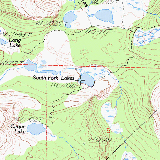 Topographic Map of South Fork Lakes, CA