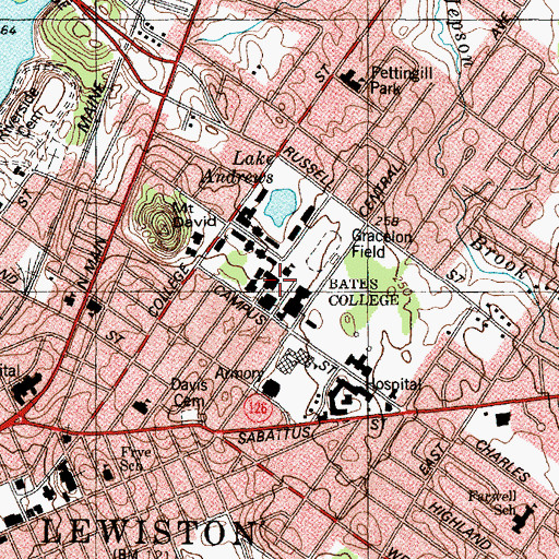 Topographic Map of Bates College Ladd Library, ME