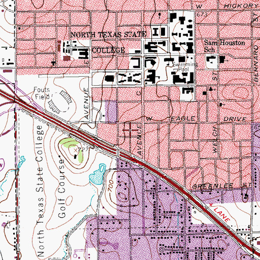 Topographic Map of University of North Texas Police Department, TX