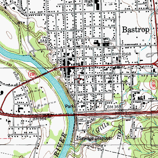 Topographic Map of Bastrop Police Department, TX