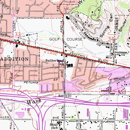 Topographic Map of Sutherland Elementary School, CA
