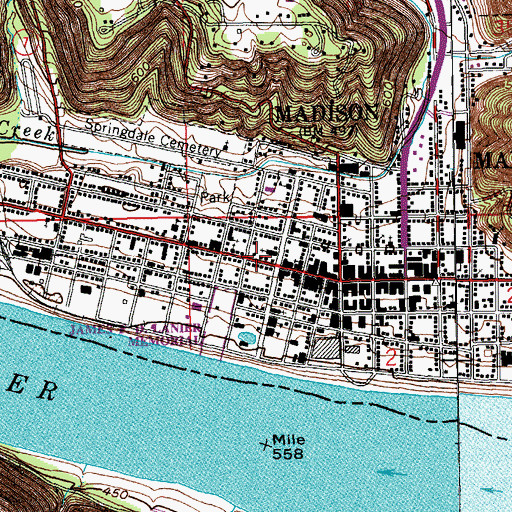 Topographic Map of Madison - Jefferson County Public Library, IN