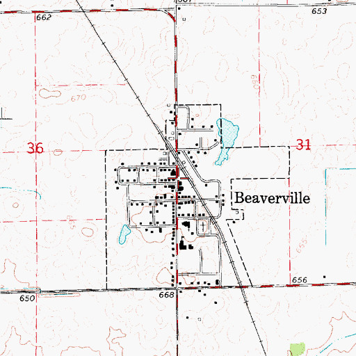 Topographic Map of Beaverville Post Office, IL