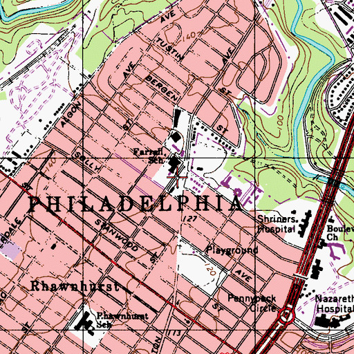 Topographic Map of Pelbano Playground, PA