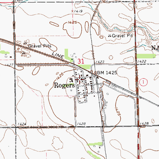 Topographic Map of Rogers Post Office (historical), ND