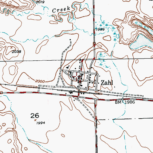 Topographic Map of Zahl Post Office, ND