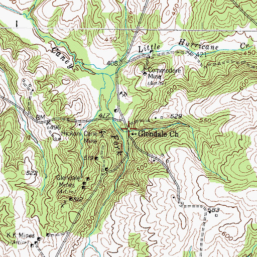 Topographic Map of Glendale (historical), KY