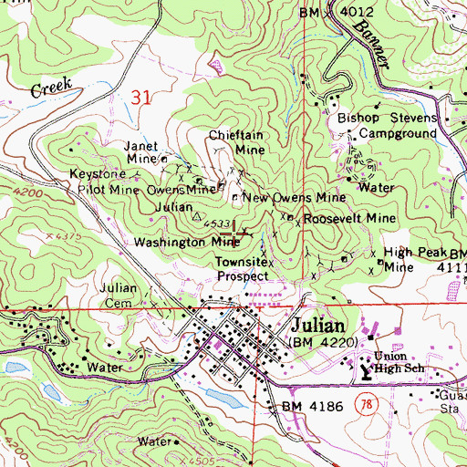 Topographic Map of Washington Mine, CA