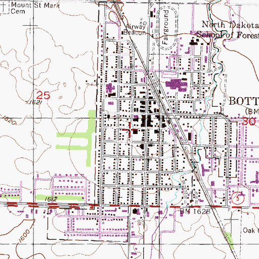 Topographic Map of Bottineau City Hall, ND