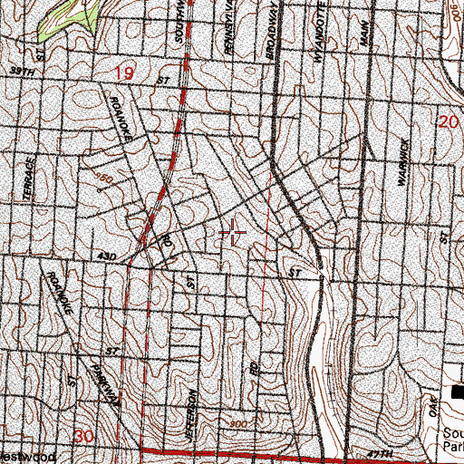 Topographic Map of Ewing Marion Kauffman School, MO