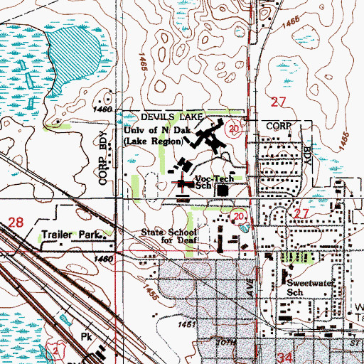 Topographic Map of Lake Area Career and Technology Center, ND