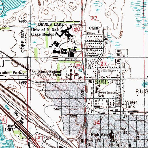 Topographic Map of North Dakota School for the Deaf, ND