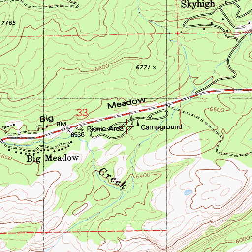 Topographic Map of Big Meadow Campground, CA