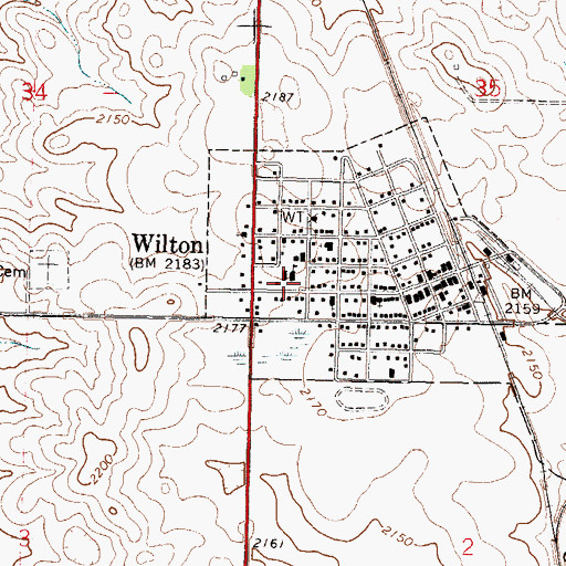 Topographic Map of Wilton Public School, ND