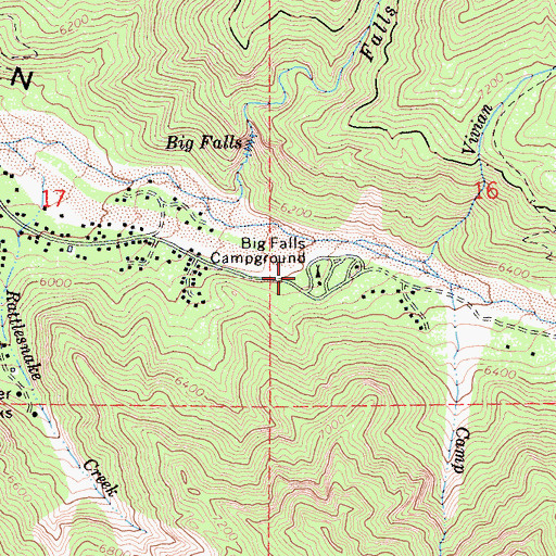 Topographic Map of Big Falls Trailhead, CA