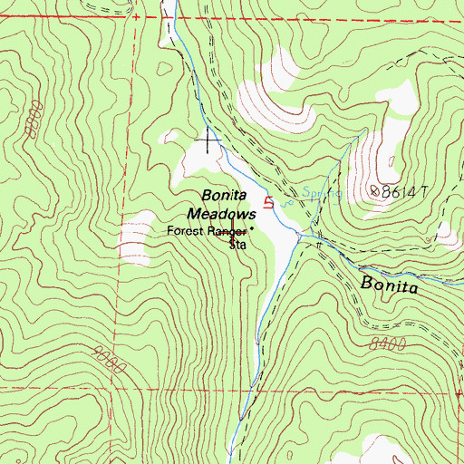 Topographic Map of Bonita Meadows Forest Service Facility, CA