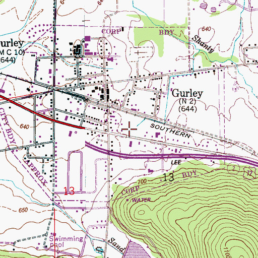 Topographic Map of Gurley Police Department, AL