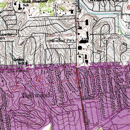 Topographic Map of Dellwood Police Department, MO