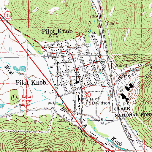Topographic Map of Pilot Knob Police Department, MO