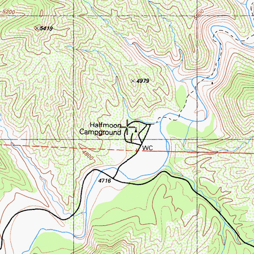 Topographic Map of Half Moon Campground, CA